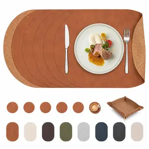 Faux Leather Dining Placemats with Cork Look Backing, Set of 6 Washable Heat Resistant Table Mats with Coasters & Storage Tray for Kitchen, Dinner Parties, Weddings & Holiday Entertaining outdoorfun
