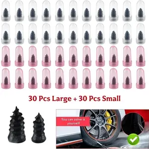 60 PCS Tire Repair Rubber Nails & Screwdriver Kit, 2 Sizes Spiral Screw Plugs for Fast Self-Service Puncture Repair on Cars, Trucks, Motorcycles, Tractors
