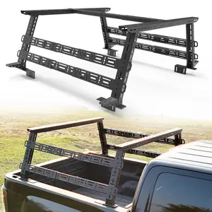 MONOKING Full-Size Universal Truck Overland Bed Rack Adjustable 17'' to 25'' High with 5 Molle Panels for F150 F250 F350 Raptor Lightning Silverado /GMC Sierra / Ram 1500 2500 3500 Tundra Titan