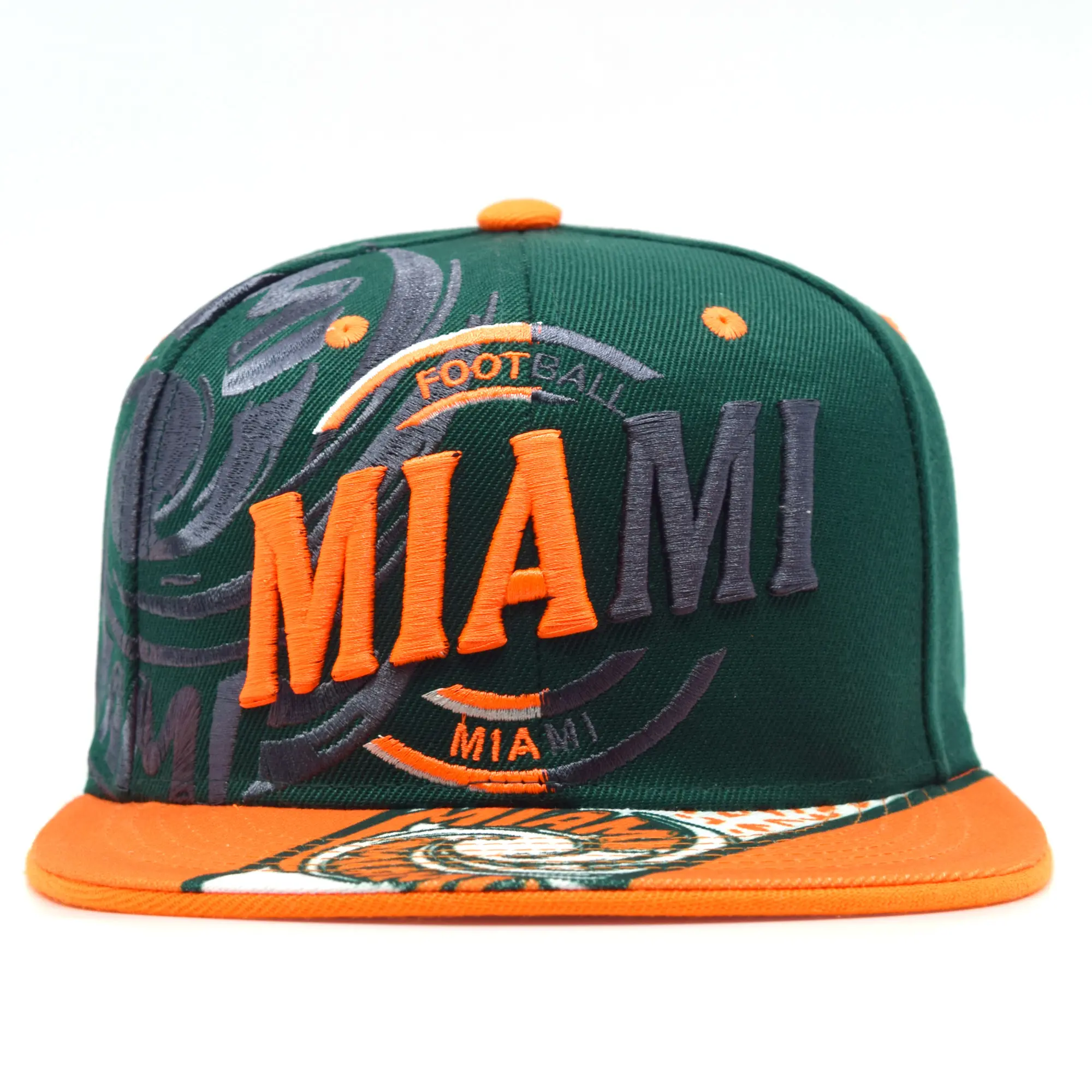 Miami City Pride Snapback Cap - Green Orange Graphic City Emblem Embroidered Hat