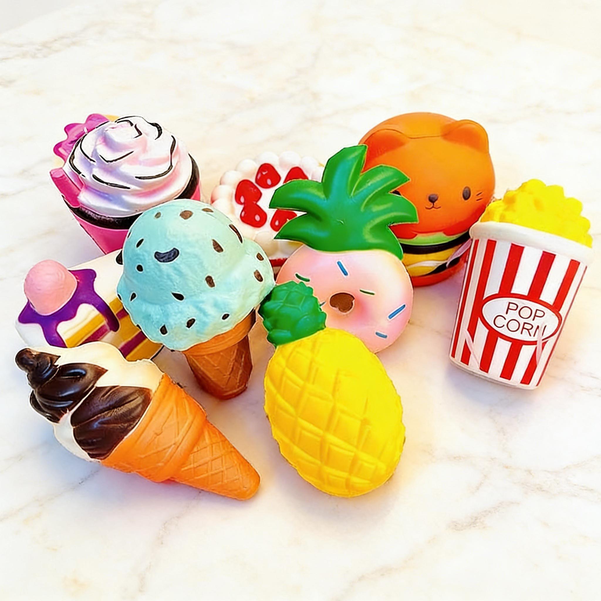 9-Pack Soft Squishy Toys Set – Hamburger, Popcorn, Cake, Ice Cream, Donut Shapes – Stress Relief Squeeze Toy for Boys and Girls 9-Pack Soft Squishy Toys Set – Hamburger, Popcorn, Cake, Ice Cream, Donut Shapes – Stress Relief Squeeze Toy for Boys and Girls