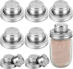 8PCS 70mm Stainless Steel Mason Jar Shaker Lids with Silicone Seals, Mason Jar Spice Lid for Dredge Flour, Mix Spices Sugar Salt Peppers and Any Regular Mouth Mason Jar (Without Jar)