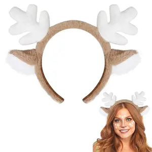 Deer Antlers Headband - Deer Costume for Women Adults Cute Deer Ears Head Band Fluffy Reindeer Antler Headbands Deer Costume for Christmas Halloween Cosplay Party