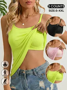 3PCS/1PCS Women Sports Cami Vest, Adjustable Spaghetti Strap Fit Tank Top With Chest Pad, Soft Stretch Breathable Daily Wear, Fashion All-match Sleeveless Workout Shirts For Ladies S-XXL