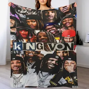 1pc King Von Plush Blanket, Baby blankets and adult blankets, Soft Warm Cozy Flannel Throw, Vibrant Rapper Portrait Print, All-Season Comfort for Home Travel Dorm Sofa, Durable Stylish Gift for Fans, Ideal for Halloween Thanksgiving Christmas, Bed Blanket