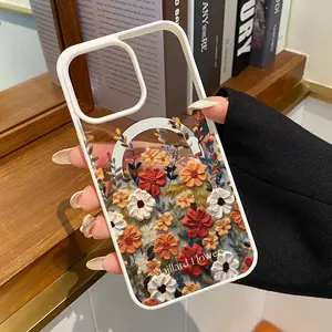 Floral Garden Pattern Magnetic Phone Case Supports Wireless Charging for iPhone 17 16 15 14 Pro Max 13 12 11  Air XR XS Plus E Shockproof Non Slip Protection Silicone Transparent Acrylic Cover Cellphone Protective