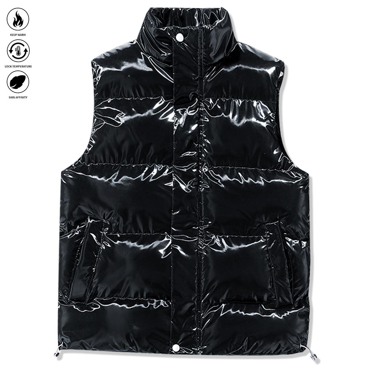 Men's Thick Warm Vest - Sleeveless Zip-Up Stand Collar Design - Black - Gym - Party - Everyday Winter Wear - Ideal Gift for Husband & Son - Cold-Resistant Durable Sports Jacket - Minimalist Style High-Quality Fabric - Casual & Versatile