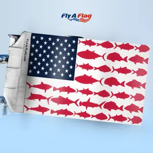 FlyAFlag Red, White & Fish Flag Love of Angling Flag Kit No Drill Mount for Boats Golf Carts ATVs Campers 12 x 18 Rugged Poly Nylon Blend Double Stitched Fade Resistant with Velcro Straps