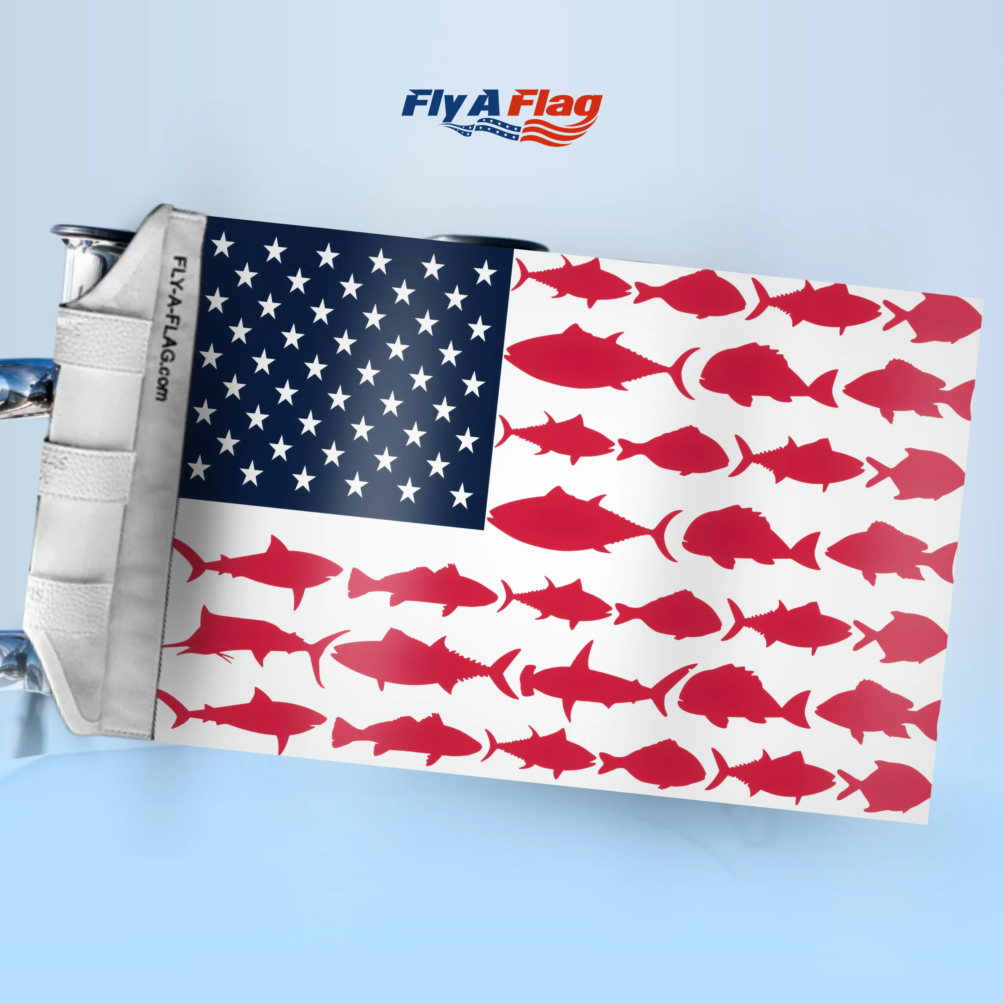 FlyAFlag Fishing Flag Kit, 12"x18" Red White Fish Trophy Patriotic Poly Nylon Blend, Double Stitched Fade-Resistant, No-Drill Mount for Boats Vehicles, Hanging Pride & Jolly Roger Accessory, Patriotism