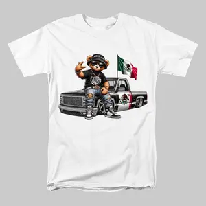 Hip Hop Mexican Bear T-Shirt, Teddy Bear Shirt, Mexican Tee, Mexico Flag, Cool Pick Up Truck, Mexican Truck, Gift for Men, Gift for Women, Full Sizes
