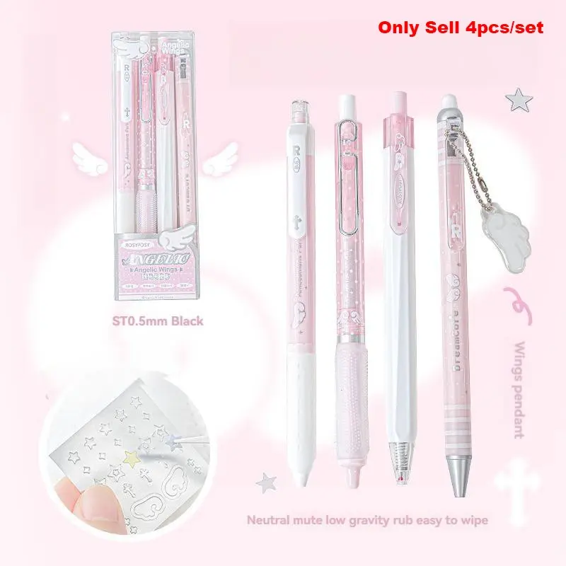 4pc Pearl Angel Pens, Cute Aesthetic Neutral Writing Pens, Unique Retractable Pens for Students, School Supplies, Office Use, Stationery