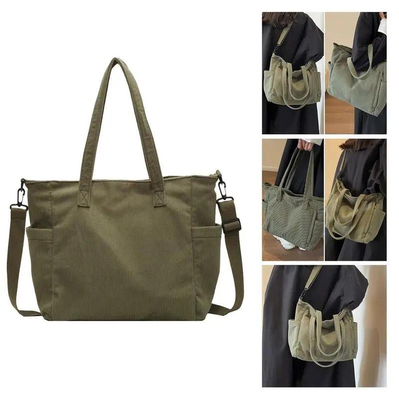 Women's Striped Corduroy Large Capacity Crossbody Bag – Bandolera Unisex, Vintage Boho Shoulder Purse with Detachable Adjustable Strap, Everyday Bag for School, Travel, Outdoor Sports, Lightweight & Durable