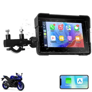 5-inch Motorcycle Car Player Screen with Wireless CarPlay/Android Auto, Portable Car Media Player Waterproof Touchscreen with Dual Bluetooth Display, GPS for Motorcycles, Mirror Link EQ/SD/Voice Control Support