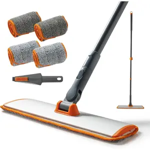 Microfiber Mop Dust Mop with Extendable Long Handle, Flat Mop with 4 Reusable Pads and 1 Dirt Removal Scrubber, Suitable for Home Living Room