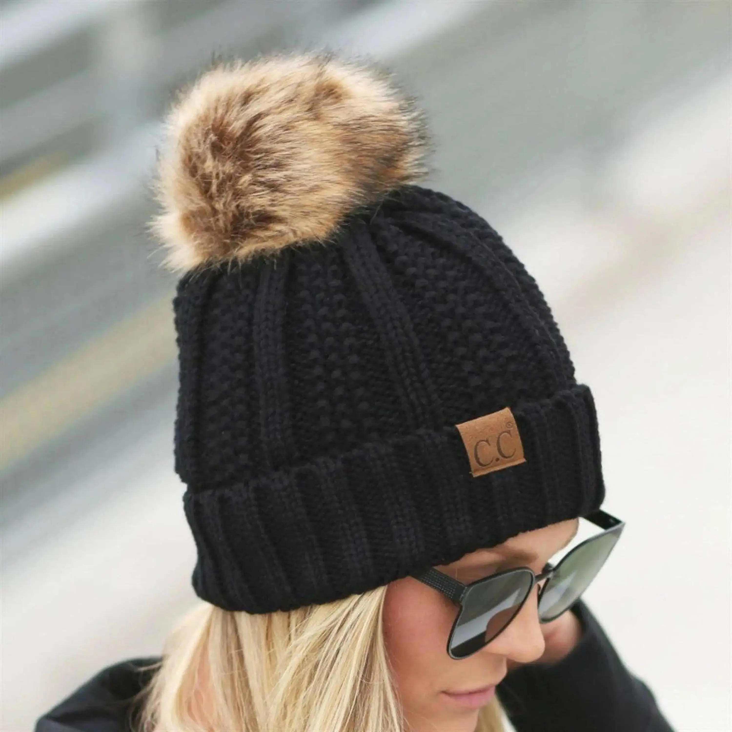 C.C. Bold Faux Fur Accented Beanie with Quality Fit and Fleece Lining for Complete Warmth
