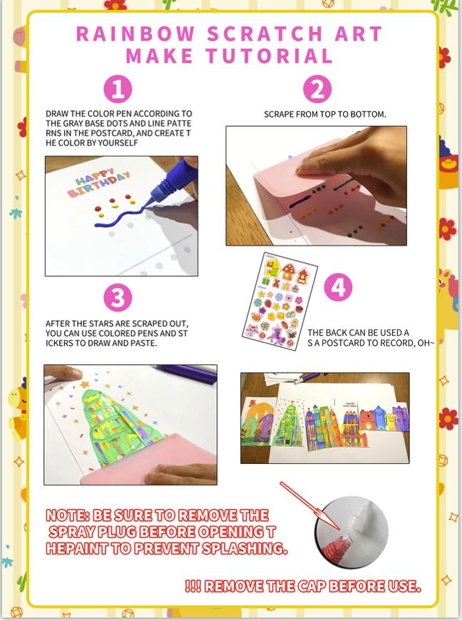 Rainbow Squeeze Art Kit - Creative Scratch & Color Art Set for Kids with 20 Drawing Papers 7 Acrylic Paints 6 Watercolor Pens 1 Sticker Sheet & Squeegee Board Perfect for DIY Art & Gifts