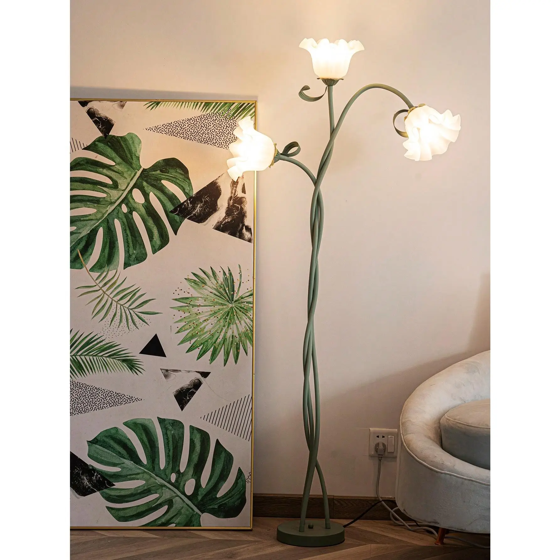 Vintage Flower Design Floor Lamp, Retro FloorLamp with Flexible Hose & Foot Switch, CreativeLED Cozy Lighting Lights for Bedroom HomeDecor