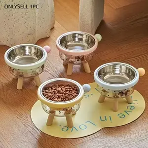 Large Capacity Cat/dog Feeding Bowl with Stainless Steel, Anti-Slip and No-Spill Design, Available in Multiple Colors, Elevated Neck Support for Pets, Stainless Steel Bowls