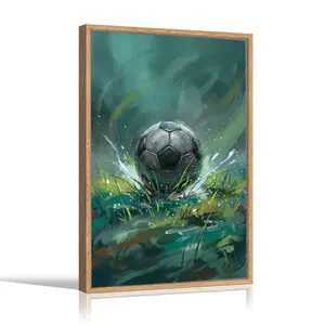 Wall Art Painting  Soccer Ball In Motion Art Canvas Print Poster Living Room Bedroom Home Office Match Party Sports Decor, with Wooden Floating Frame Size 18X24inch