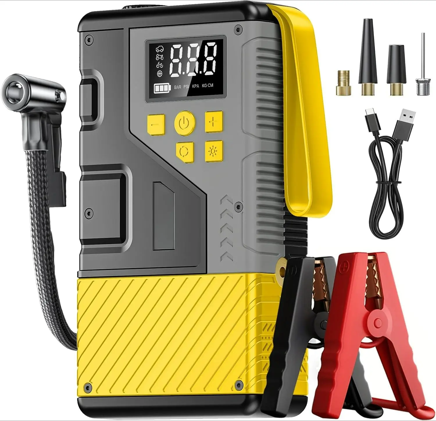 DIBMS Portable Car Jump Starter with Air Compressor Tire Inflator Battery Jumper | Jump Box 3000A Peak and 150 PSI Air Pump ,for 12L Gas & 10L Diesel Engines,LCD Display,LED Light