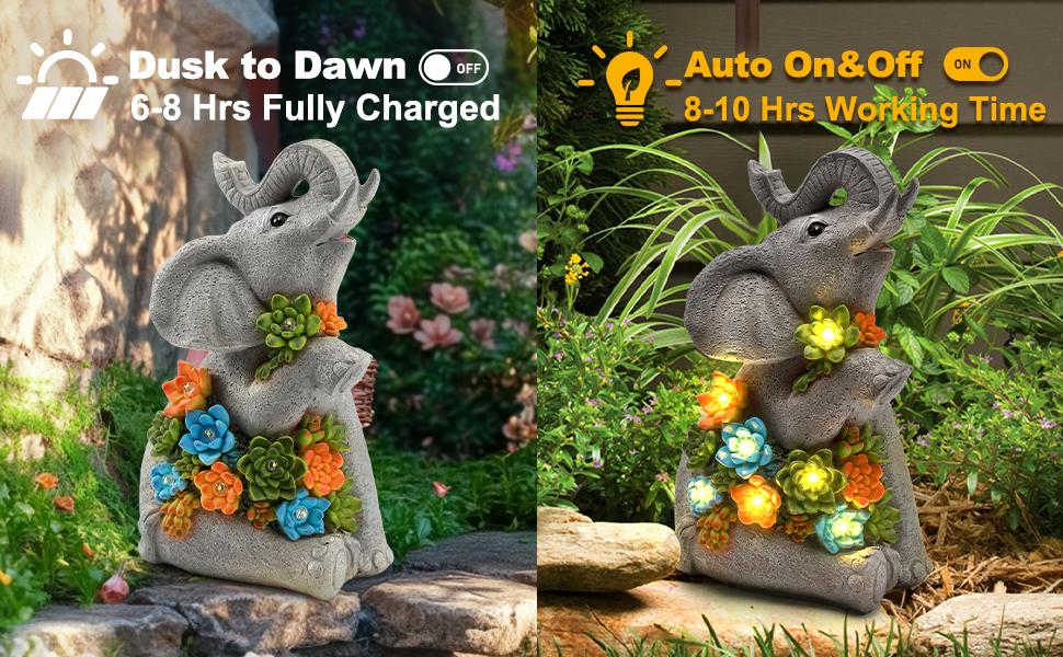 Solar Garden Statues,Outdoor Solar Elephant/Turtle/Dinosaur Statue Crafts,Suitable For Gardens, Courtyard Paths, Yards, Terraces,Mom,Mother's Day Gifts,Housewarming,Gardening Gift,Garden Accessories
