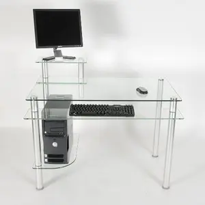 RTA Home and Office Clear Glass and Aluminum Computer Desk