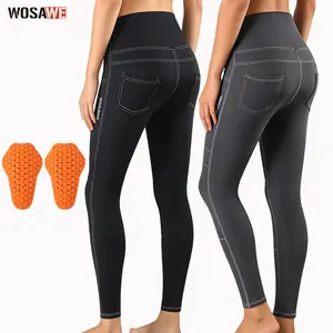 WOSAWE Women's Motorcycle Yoga Leggings with Removable Knee Pads Butt Lifting Cargo Pants