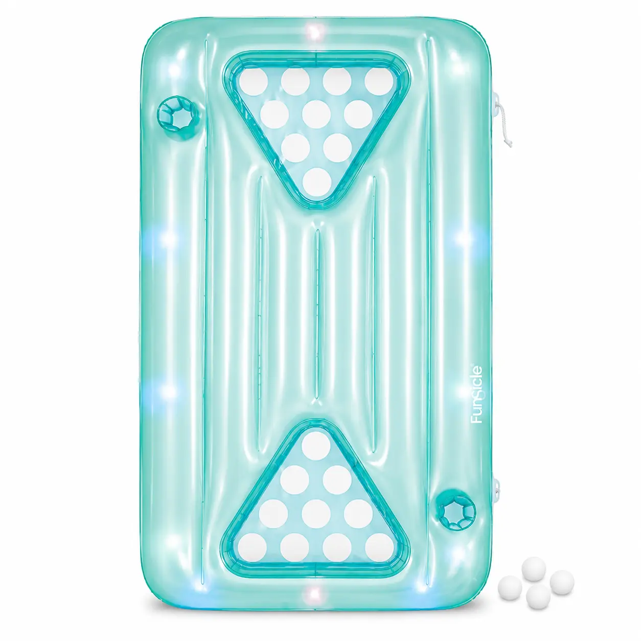 Maccabi Art Glow Pong Inflatable Pool Pong Game with Built-In LED Lights, 63 x 33 in Floating Pool Party Game with Drink Holders, AirFlate Tool & Repair Patch