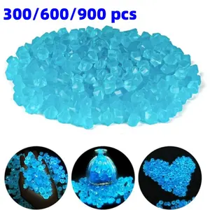 300/600/900 Pcs Garden Luminous Stones - 0.55" X 0.43", Garden Landscaping Decoration, Blue Diamonds, Aquarium Decorations, Vase Filling, Textiles & Soft Furnishings