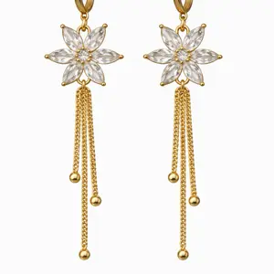 C6. Arete largo para mujer con flor/ fashion accesories