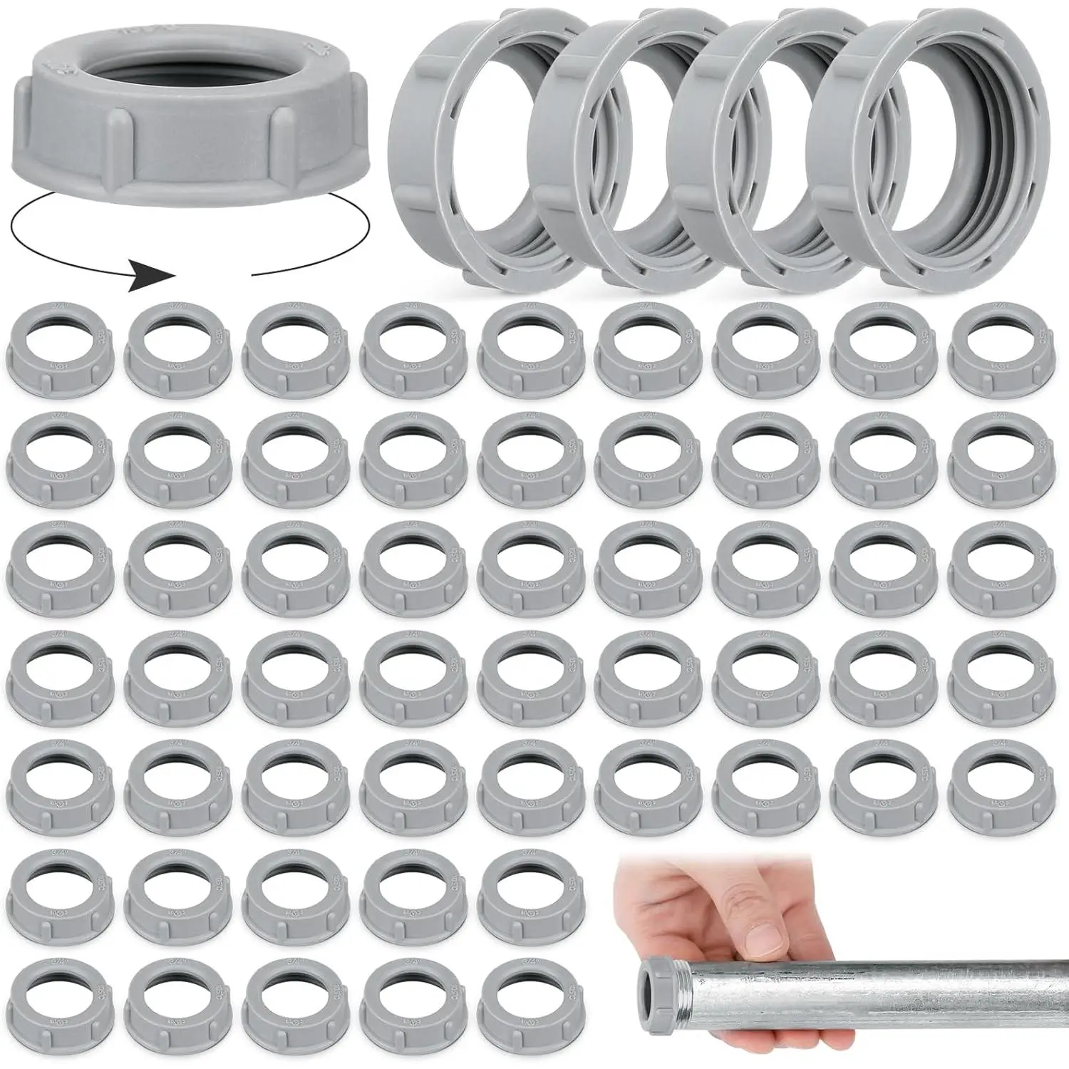 50-Piece Industrial PVC Plastic Insulating Bushings - 3/4 inch Threaded Parts, Wireprotection, Ideal Insulation Performance, Corrosion-Resistant, 105°F Rating, Easy Installation for Indoor EMT/Rigid/IMC Conduit Fittings