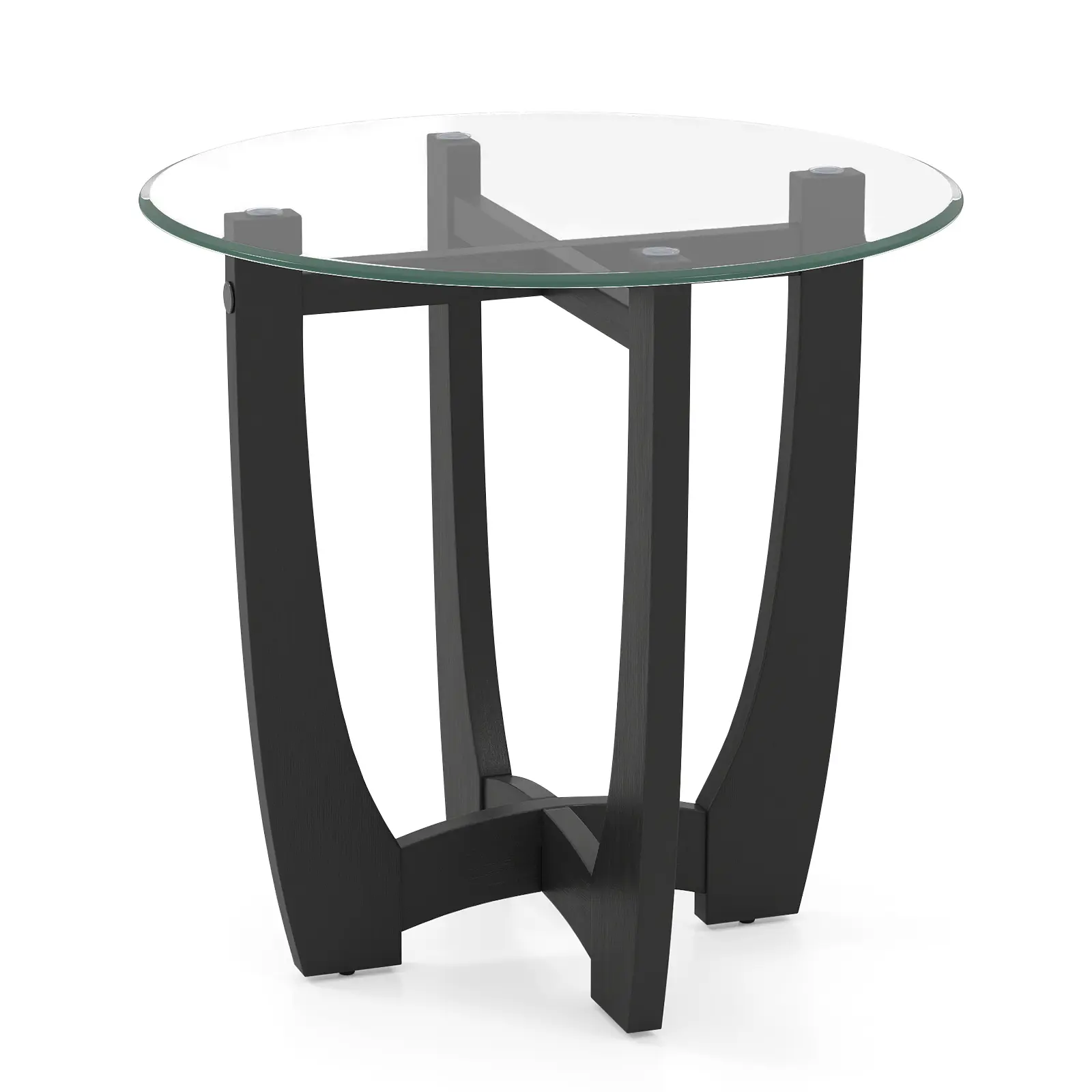 COSTWAY - 23.5 Inch Round End Side Table with Tempered Glass Tabletop-Black