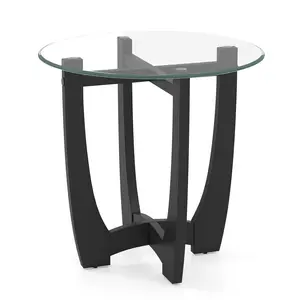 COSTWAY - 23.5 Inch Round End Side Table with Tempered Glass Tabletop-Black COSTWAY - 23.5 Inch Round End Side Table with Tempered Glass Tabletop-Black