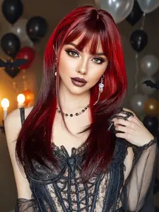 20 Inch Wig with Bangs, Long Straight Hair, Synthetic Full Head Cap, Natural Soft, Daily Wear, Music Festivals, Halloween, Synthetic Hairpiece