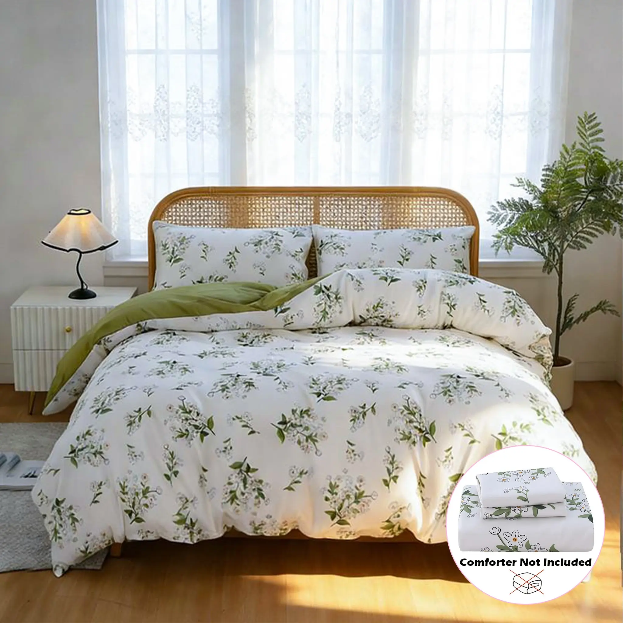 3-Piece Vintage Floral Decorative Duvet Cover Set, 100% Polyester, Romantic Countryside Farmhouse Floral & Plant Printed Duvet Cover Set, Ultra Soft, Easy Care, Comfortable Bedding Set, Floral Bedding Sets (1 Duvet Cover + 2 Pillowcases)