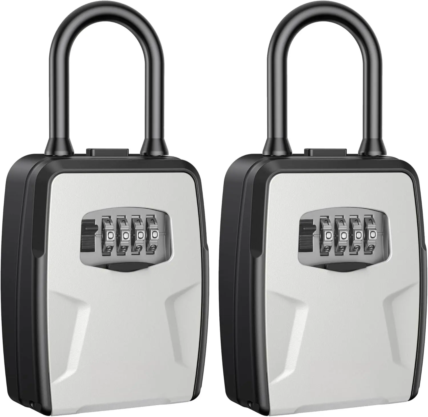 Large Key Lockbox with Hook, Resettable Combination Code Lock Box,   Wall Mount Lock Box with Shackle for Outdoor, Home, Door Handle Apartment Key Storage (2 Pack, Gray)