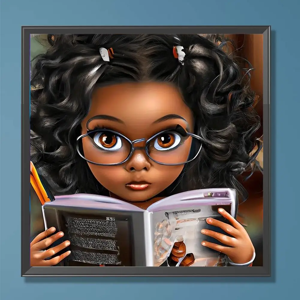 DIY Artificial Diamond Arts Painting Kit Without Frame, 1 Set Cartoon Glasses Girl Pattern DIY Painting, Handmade Craft Wall Art Decoration