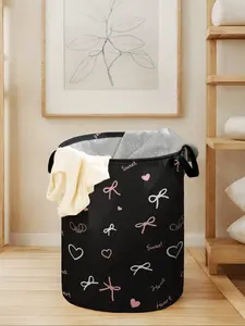 Bow Printed Laundry Basket with Handle, Collapsible Laundry Hamper, Durable Foldable Home Storage Bin, Large Capacity Toy Organizer, Valentine's Day Gift