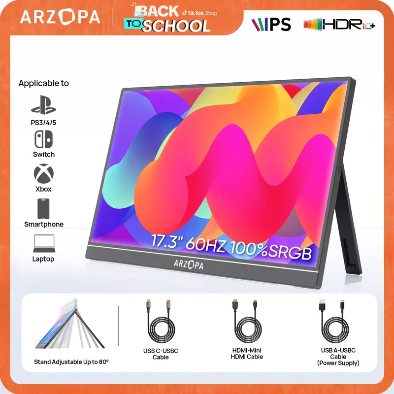 ARZOPA 17.3" Portable Monitor 1080P FHD HDR IPS Laptop Computer Monitor HDMI USB C External Screen with Dual Speakers for PC Mac Phone Xbox Switch PS5
