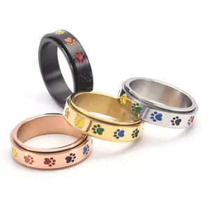 Stainless steel ring six-color puppy paw print ring can be rotated multi-size multi-color ring ladies daily wear gift