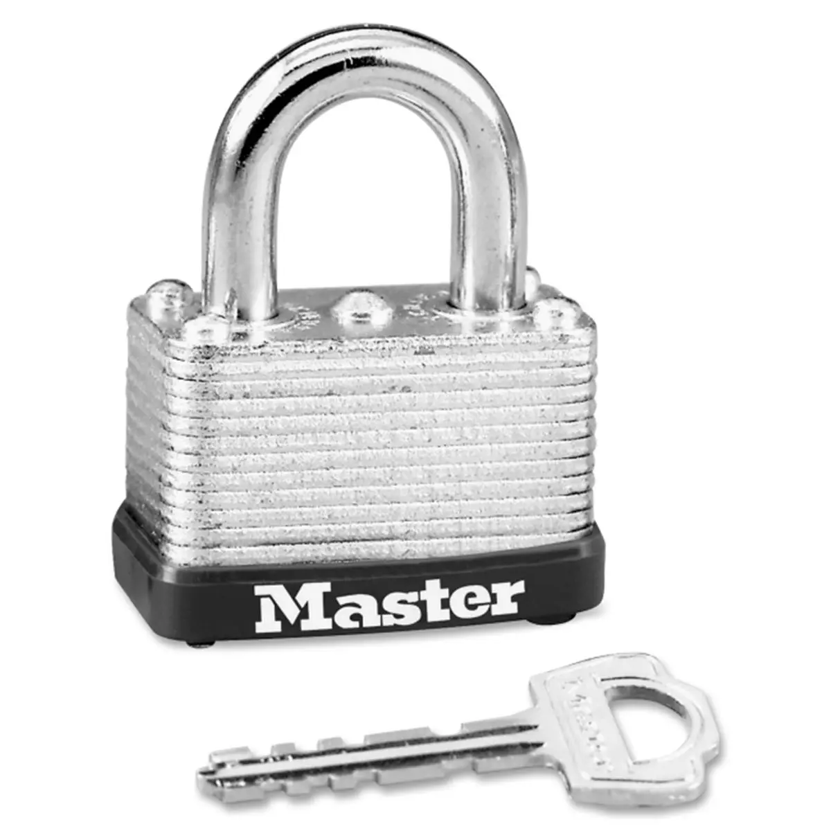 Master Lock Warded Padlock with Warded Locking Mechanism - Silver Metal, Cut-Resistant Shackle, Durable Laminated Steel Body, Keyed, Pair of Nickel-Plated Steel Keys for Camping & Hiking, Hiking Sports, Outdoor Use, Durable Body, Keyed Padlock