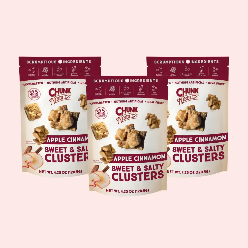 Chunk Nibbles Apple Cinnamon Snack Clusters | 3 Pack | 4.25oz Bags | Sweet & Salty Cluster Bites Chunk Nibbles Apple Cinnamon Snack Clusters | 3 Pack | 4.25oz Bags | Sweet & Salty Cluster Bites