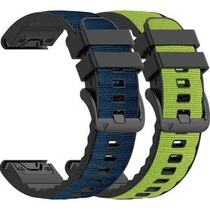 2-Pack 22mm Nylon Surface Silicone Sport Band Smartwatch Strap Compatible with Garmin Watch Band, 22mm Quickfit Replacement Sport Watch Bands Compatible with Garmin Fenix 8 & Tactix 8 AMOLED 47mm/Fenix E/7 Pro/7/6/6 Pro/5/5 Plus/Forerunner 945/965