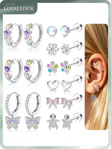 LOYALLOOK Hypoallergenic Earrings for Women Surgical Stainless Steel Screw Back Earrings Set for Sensitive Ears Flower Heart Butterfly Hoop Stud Earrings Screwback Flat Back Stud Earrings 20G
