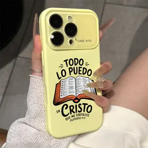 Philippians 4:13 Christian Bible Verse Dopamine Ins Style Solid Color Phone Case with Ultra Skin friendly Touch, All Inclusive Lens Phone Case Suitable for iPhone 17 16 15 14 13 12 Pro Max Air