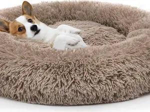 MIXJOY Orthopedic Donut Cuddler Pet Bed Ultra Soft Washable Dog & Cat Cushion 23'' Brown Round Comfortable Pet Bedding