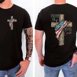 Stand For The Flag Kneel For The Cross 4th Of July 2 Sided T-Shirt, Graphic Tees for Men for Women Fabric Casual Crew Neck Short Sleeve
