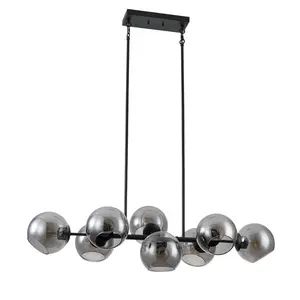 Mid Century Modern 8-Light Grey Glass Globe Sputnik Chandelier Lighting for Kitchen Island