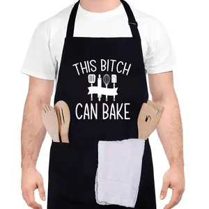 Funny Apron for Men-This Bitch Can Bake Adjustable Kitchen Black BBQ Grilling Cooking Chef Apron with Pockets for BBQ Grilling Cooking Waterproof Grill Daddy Gift for Father Husband Boyfriend