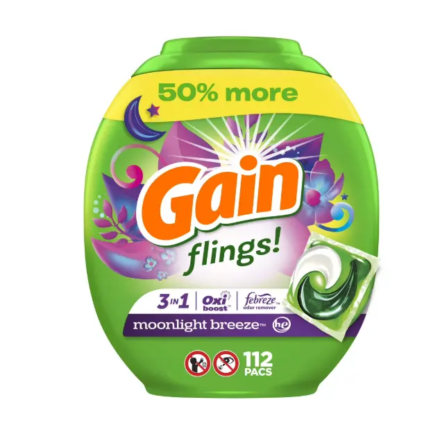 Gain Flings 3-in-1 Oxi Boost and Febreze Laundry Detergent Pacs, Moonlight Breeze Scent, 112 Count